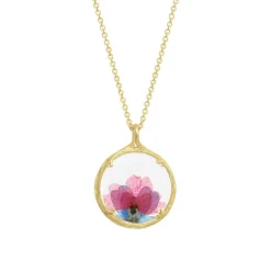 Tomfoolery Gold Small Glass Floral Pendant in Lotus Discount