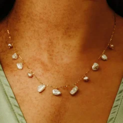 Tomfoolery Gold Small Keshi Pearl Droplet Chain Necklace Best