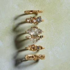 Tomfoolery Grande Storm Rose Cut Salt & Pepper Five Stone Ring Fashion