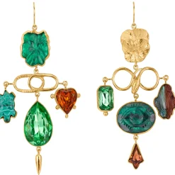 Tomfoolery Green & Gold Pansy Balance Drop Earrings Best