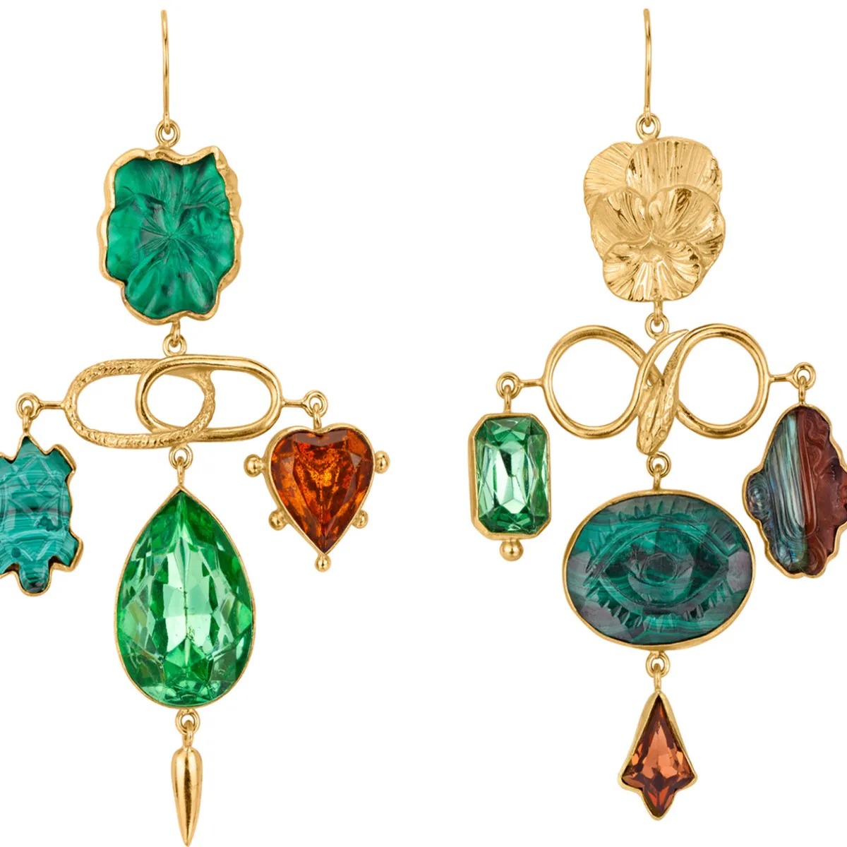 Tomfoolery Green & Gold Pansy Balance Drop Earrings Best
