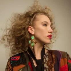 Tomfoolery Green & Gold Pansy Balance Drop Earrings Best