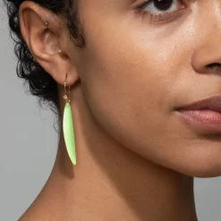 Tomfoolery Green Lucite Sliver Drop Earrings New