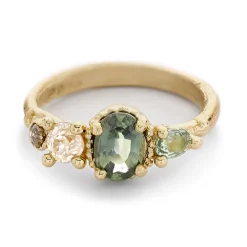 Tomfoolery Green Sapphire & Diamond Four Stone Ring Hot