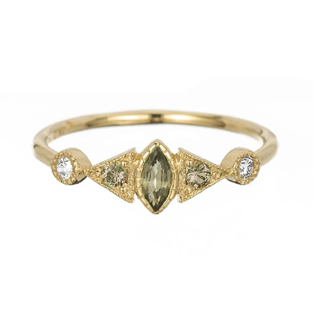Tomfoolery Green Sapphire Marquise Duo Deco Ring Hot