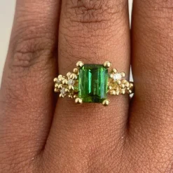 Tomfoolery Green Tourmaline & Diamond Encrusted Ring Online