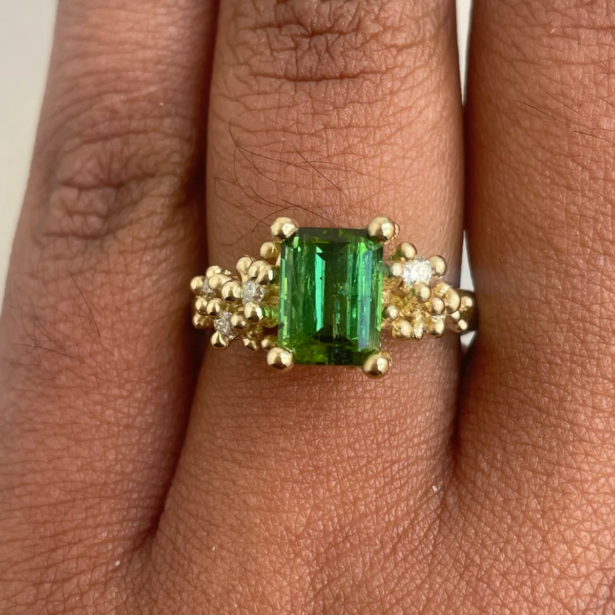 Tomfoolery Green Tourmaline & Diamond Encrusted Ring Online