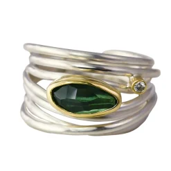 Tomfoolery Green Tourmaline & Silver Wide Wrap Ring New