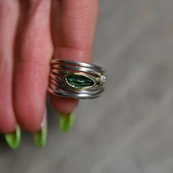 Tomfoolery Green Tourmaline & Silver Wide Wrap Ring New