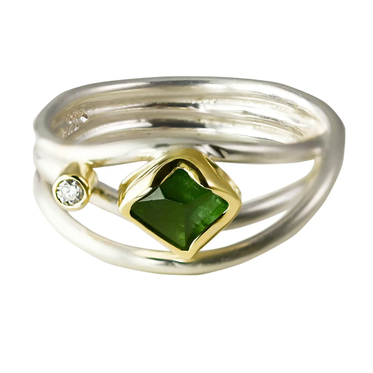 Tomfoolery Green Tourmaline & Silver Narrow Wrap Ring Hot