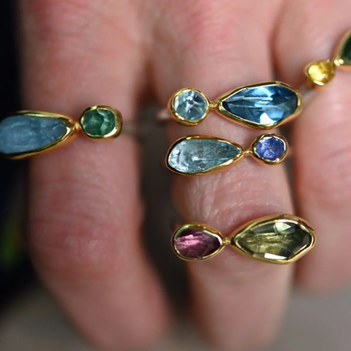 Tomfoolery Green Tourmaline & Yellow Beryl Two Stone Ring Hot