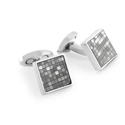Tomfoolery Grid-Patterned Grey Leather Cufflinks New
