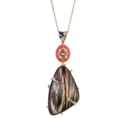 Tomfoolery Iridescent Wood Grain Pendant Necklace Best