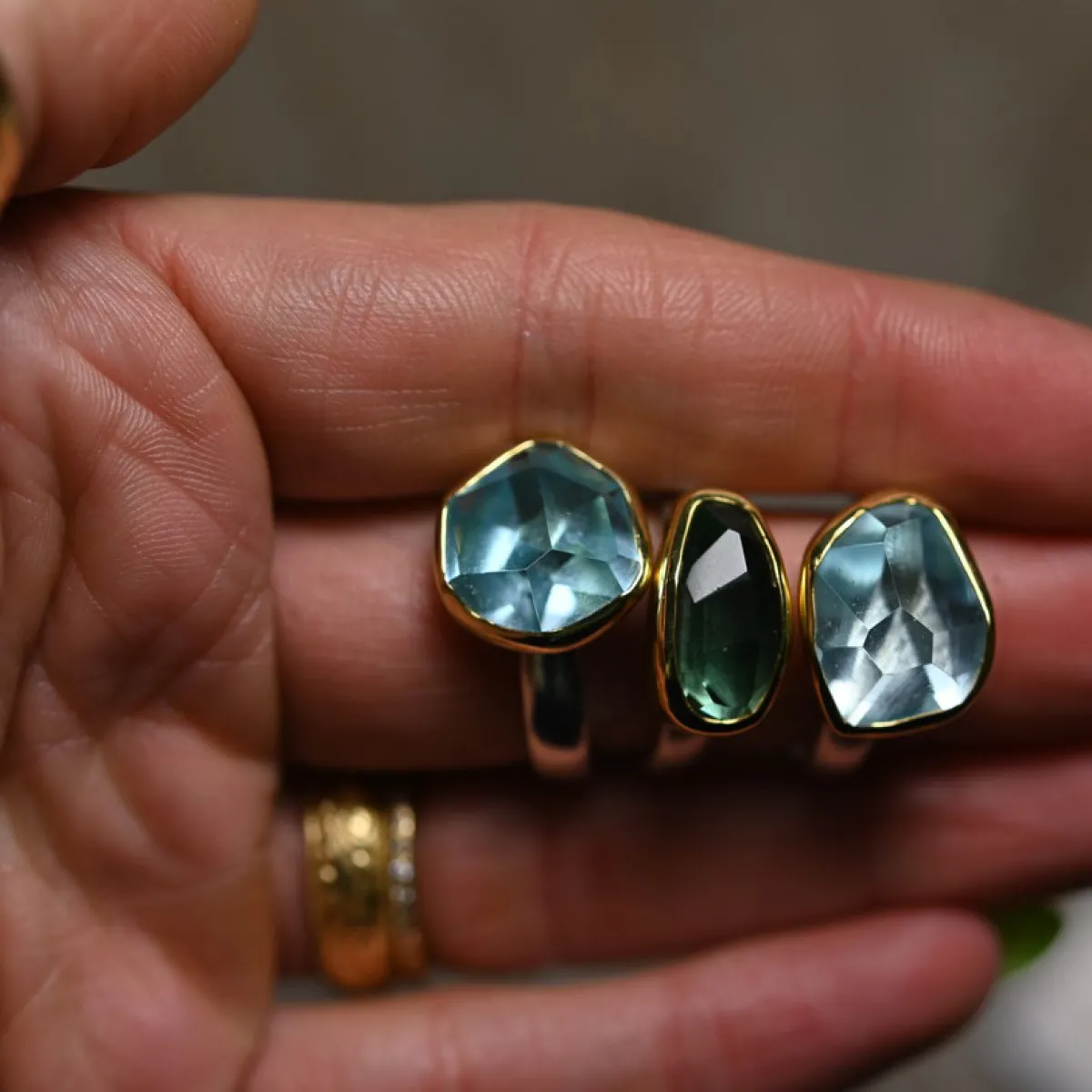 Tomfoolery Irregular Blue Topaz Flat Band Ring New