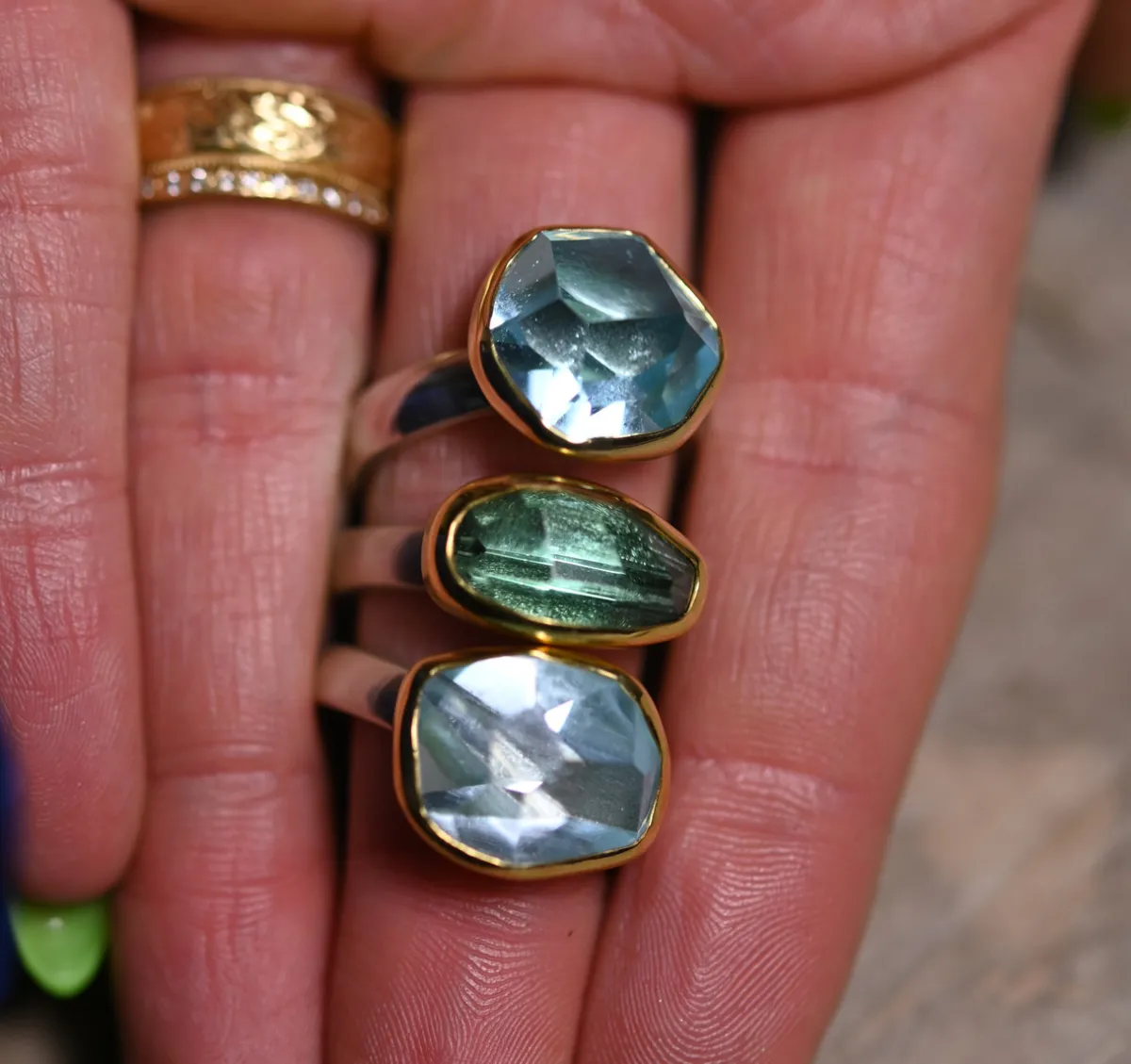 Tomfoolery Irregular Blue Topaz Flat Band Ring New