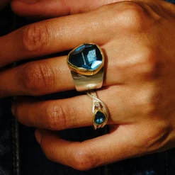 Tomfoolery Irregular Blue Topaz Wide Statement Ring Sale