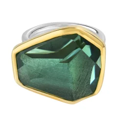 Tomfoolery Irregular Green Amethyst Double Band Statement Ring Fashion