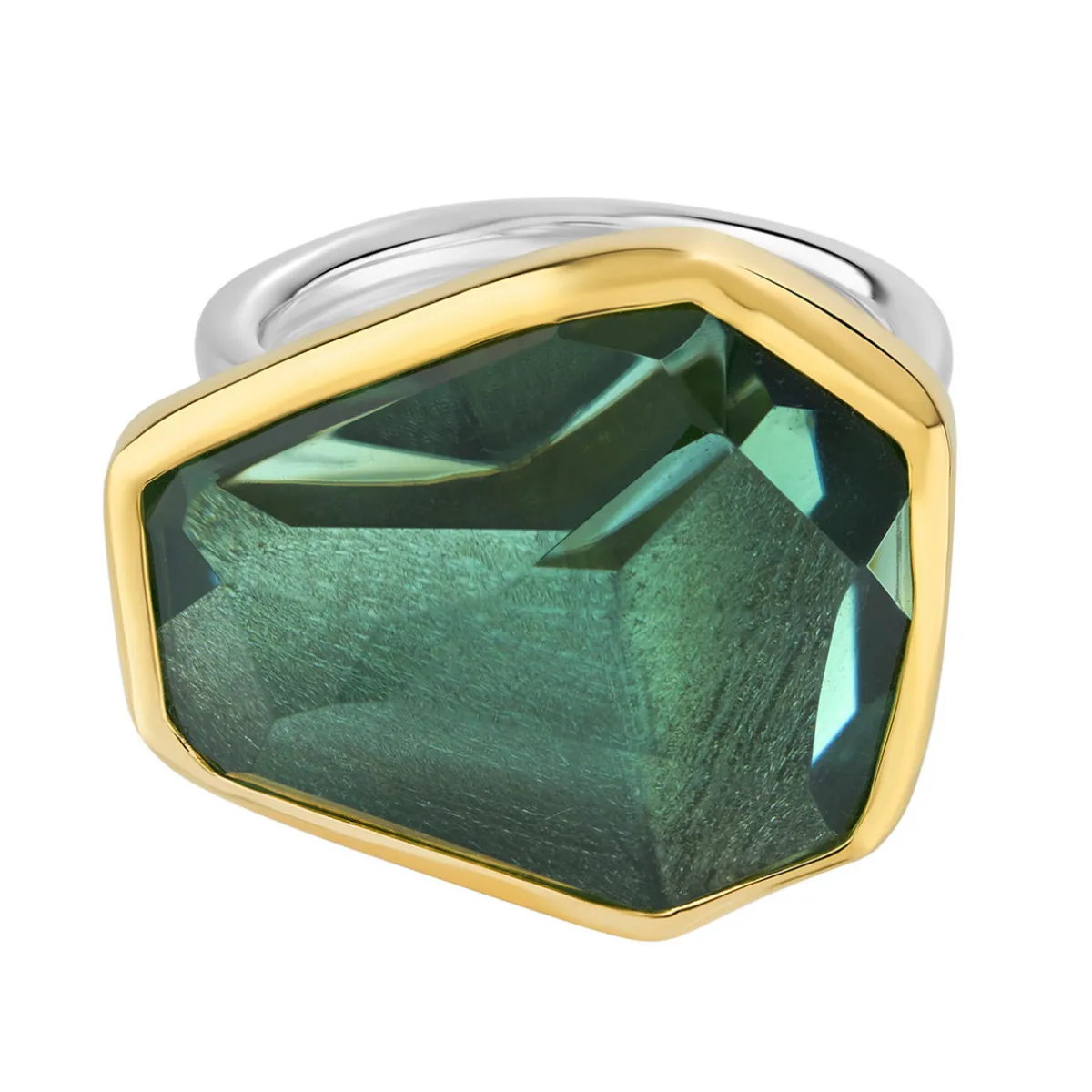 Tomfoolery Irregular Green Amethyst Double Band Statement Ring Fashion