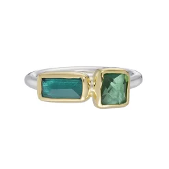 Tomfoolery Irregular Green Tourmaline Two Stone Ring New