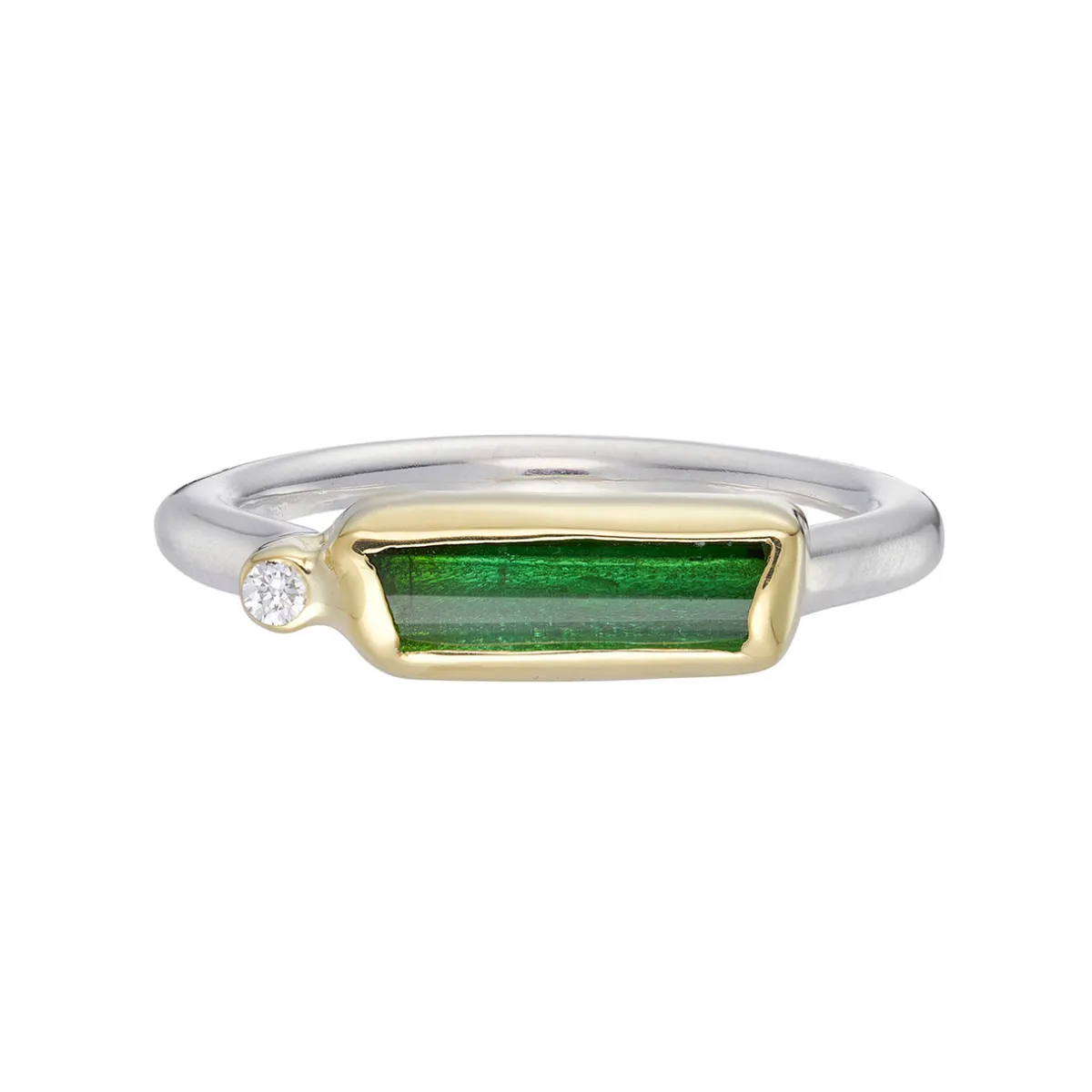Tomfoolery Irregular Green Tourmaline & Diamond Two Stone Ring Outlet