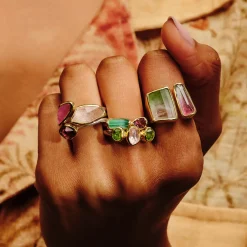 Tomfoolery Irregular Pink & Green Tourmaline Two Stone Ring New