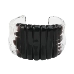 Tomfoolery Jet Black Wide Ribbed Glass Cuff New