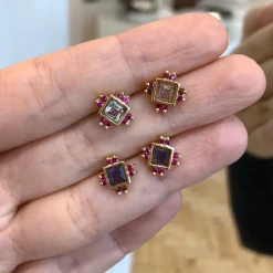 Tomfoolery 18k yellow gold Topaz Ruby Les Lucioles stud Best