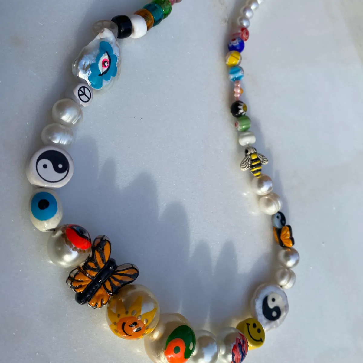 Tomfoolery Kaleidoscope Dream Beaded Pearl & Ceramic Necklace New