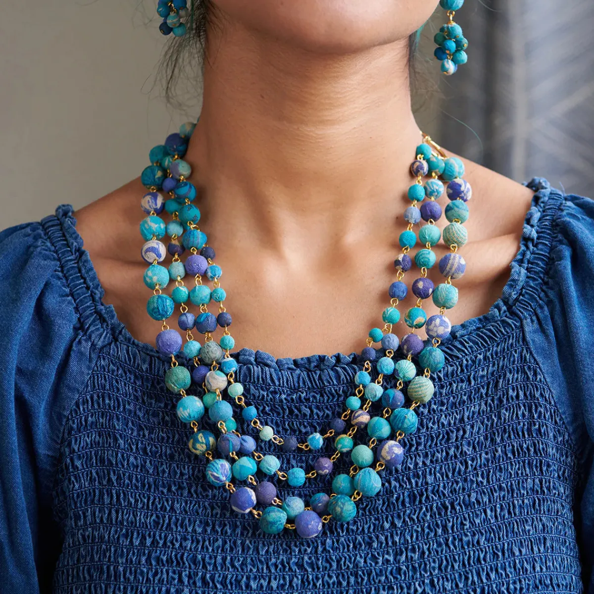 Tomfoolery Kantha Azure Beaded Karita Necklace Best