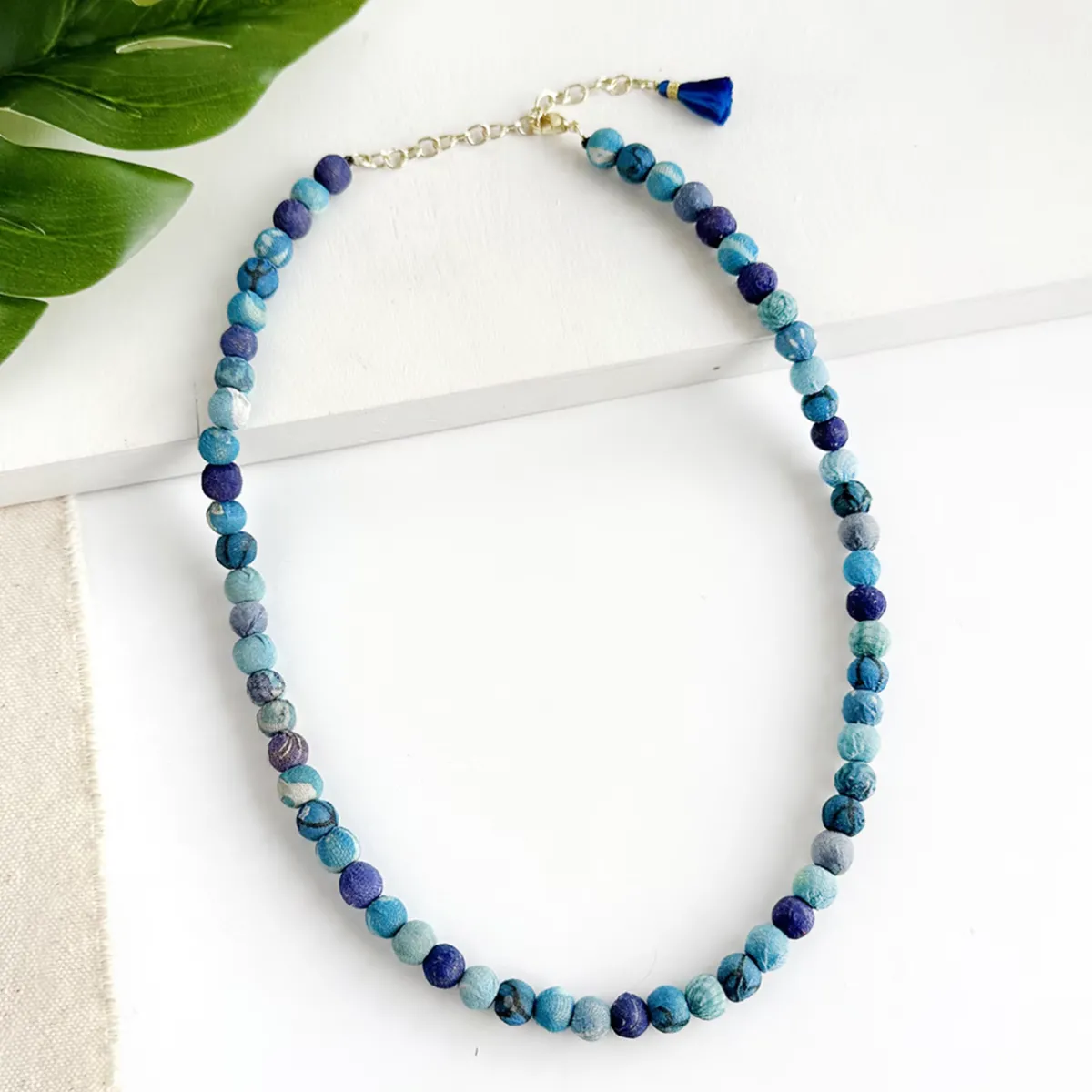 Tomfoolery Kantha Azure Classic Beaded Necklace Sale