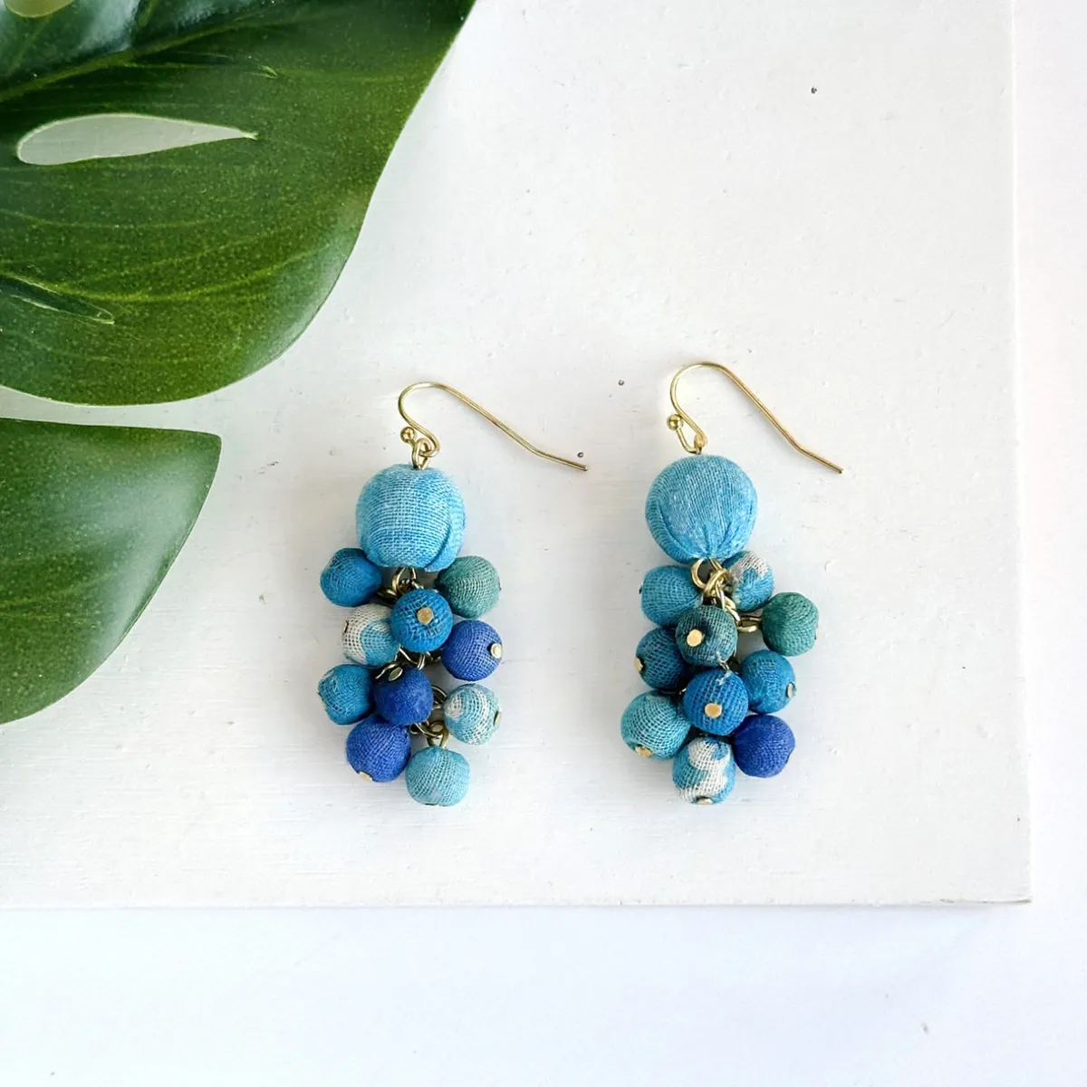Tomfoolery Kantha Azure Dangle Cluster Earrings Clearance