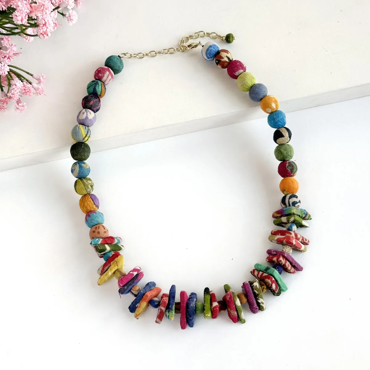 Tomfoolery Kantha Paired Beaded Triangle Necklace Sale
