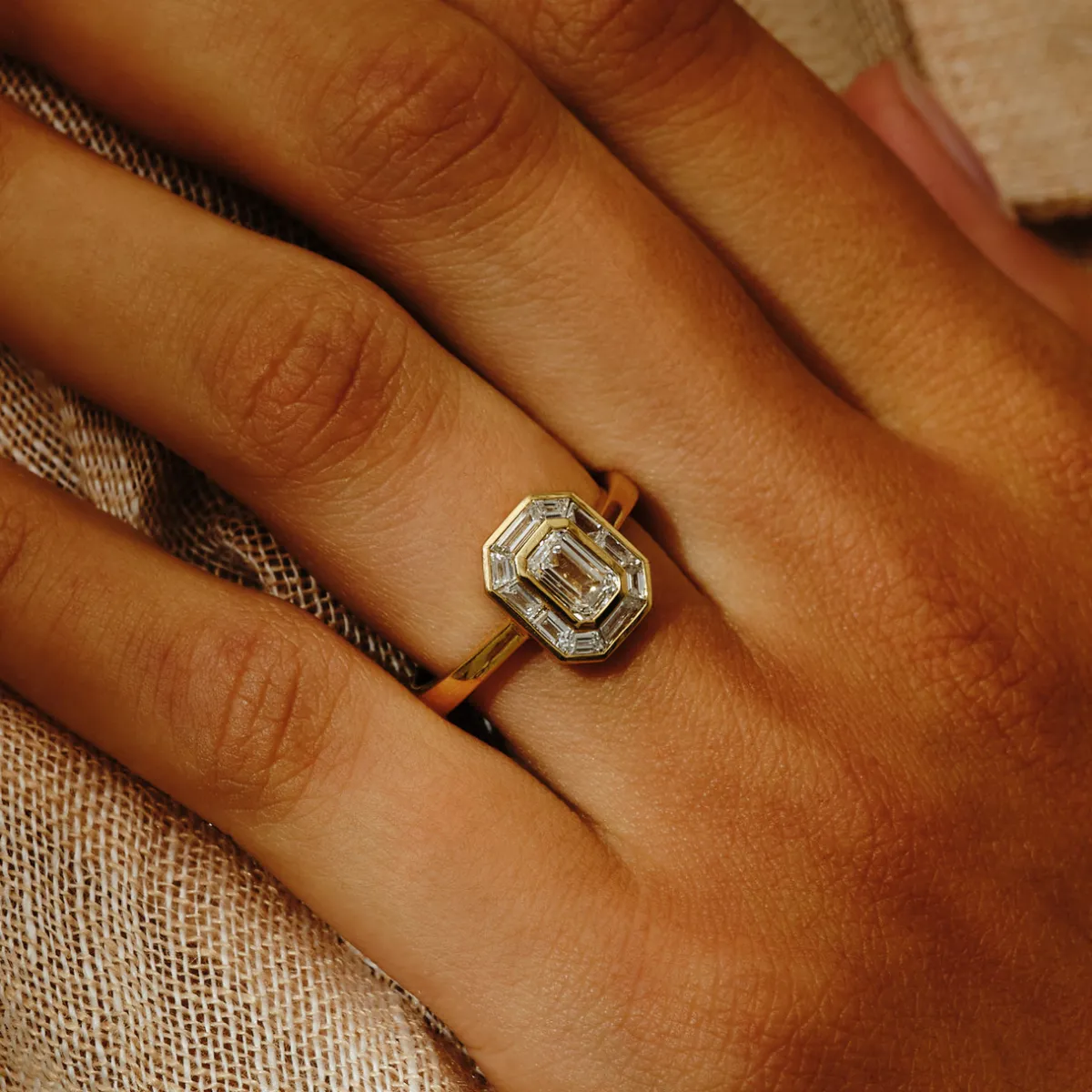 Tomfoolery Lab Emerald Cut Diamond Channel Set Ring Fashion