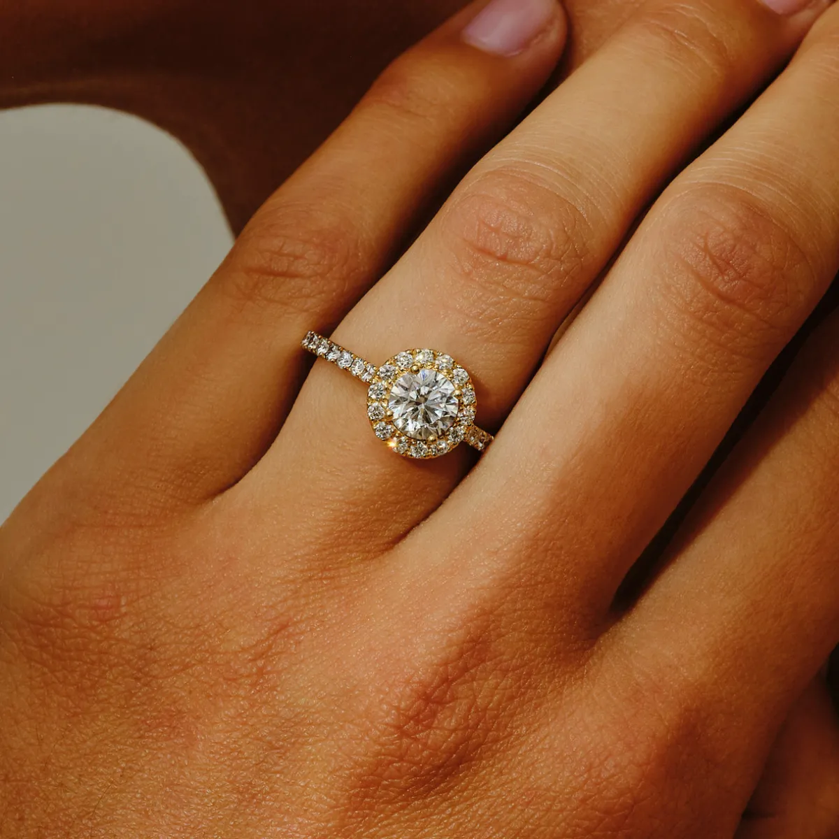 Tomfoolery Lab Round Diamond Halo Yellow Gold Ring Best