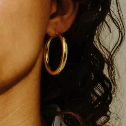 Tomfoolery Large Chunky Tube Gold Plated Silver Hoop 33mm Discount