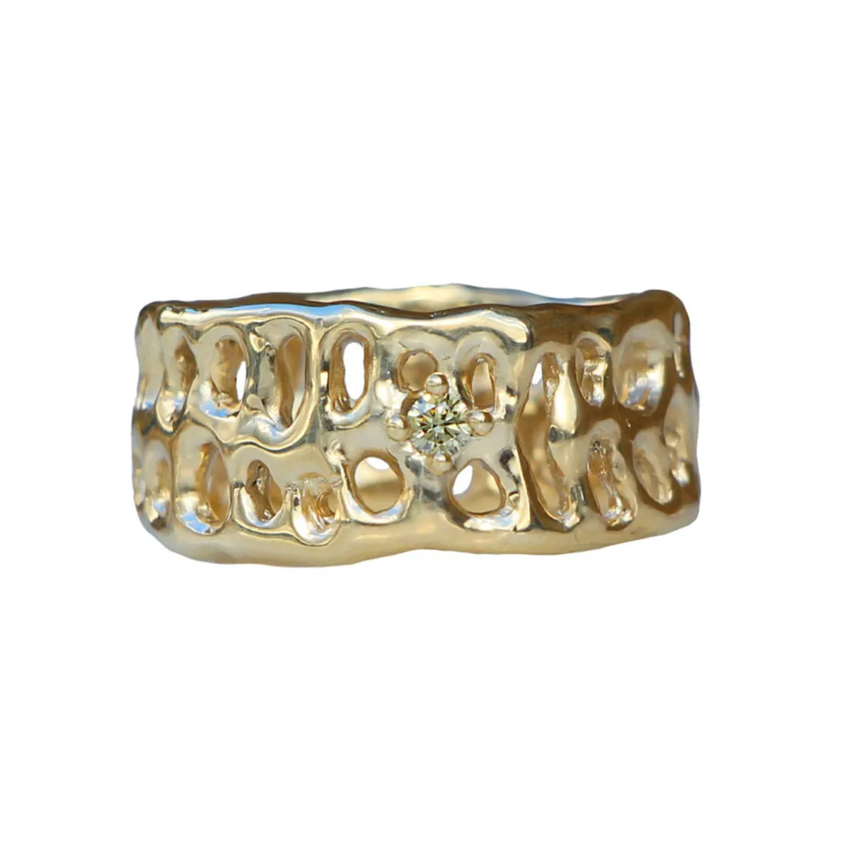 Tomfoolery Large Coral Ring with Champagne Diamond Hot