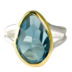 Tomfoolery Large Irregular Blue Topaz Double Band Ring Hot