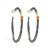 Tomfoolery Large Oxidised Silver, Gold & Ruby Textured Hoops Clearance