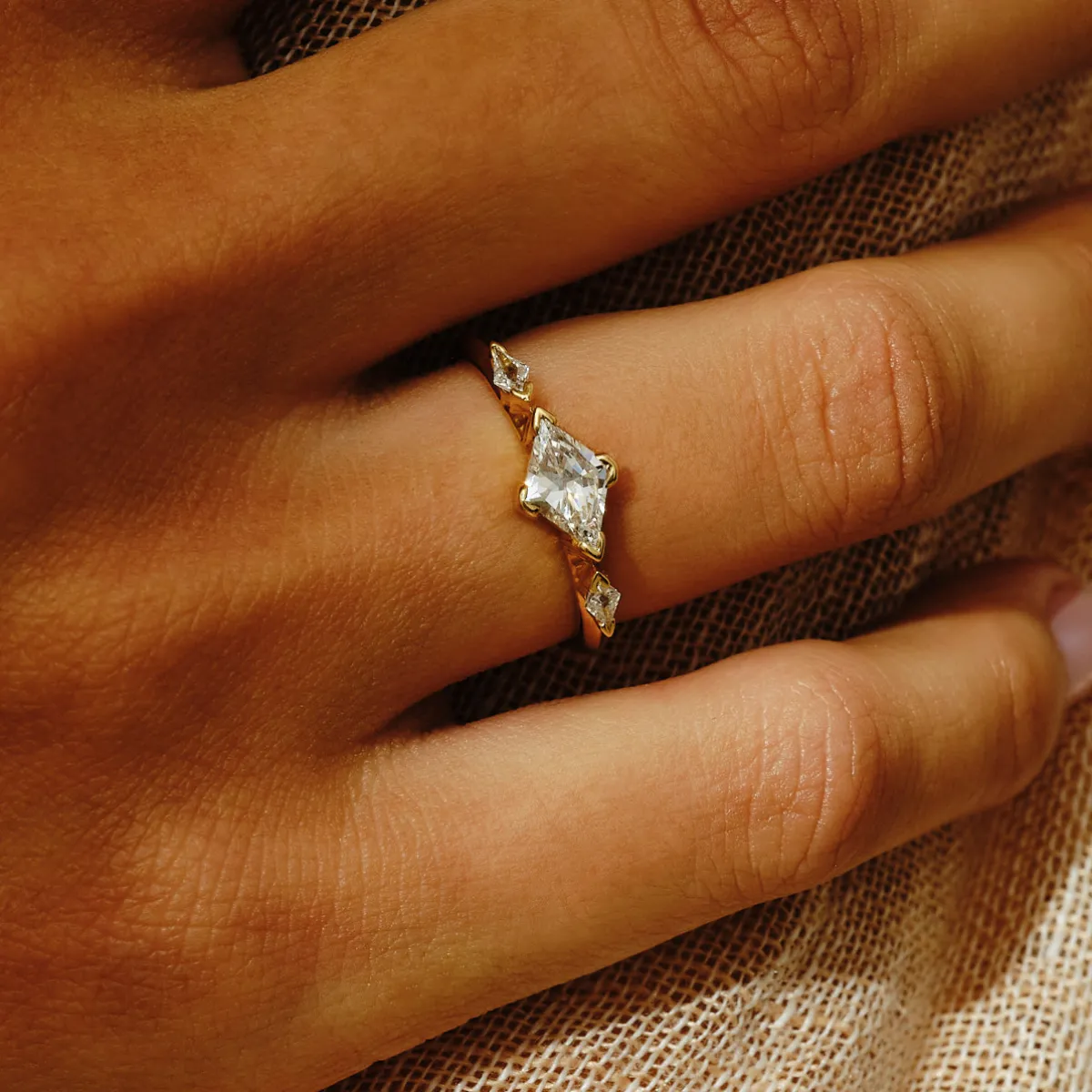 Tomfoolery LeVeque Three Stone Rhombus Cut Diamond Ring Outlet