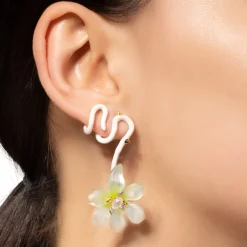Tomfoolery Lily Lucite Flower Ear Climber Earring White Sale
