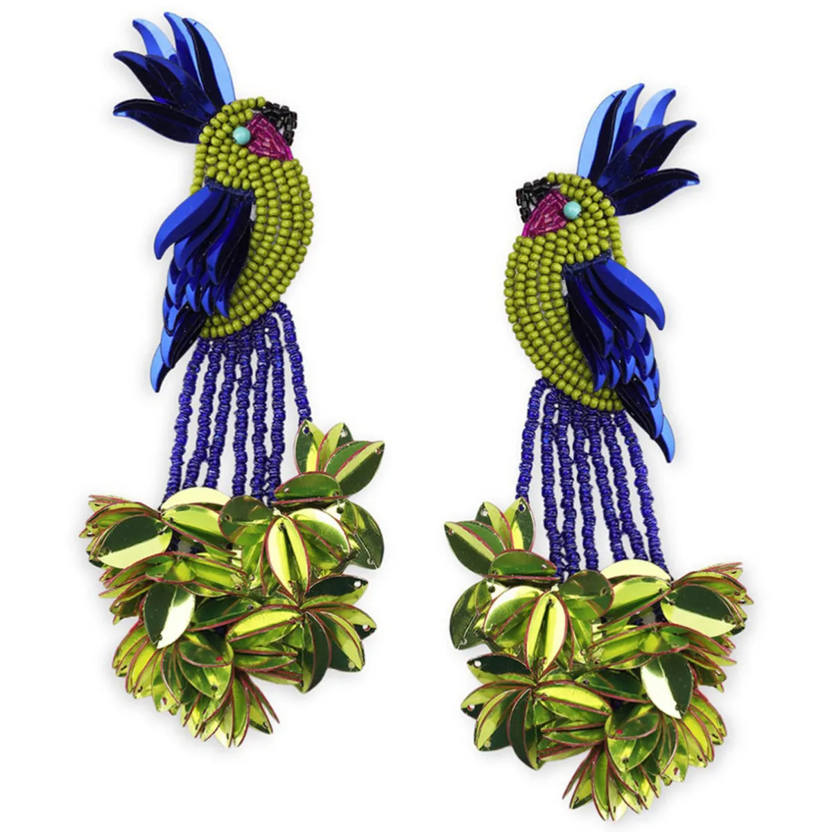 Tomfoolery Lime Bird of Paradise Beaded Earrings Clearance