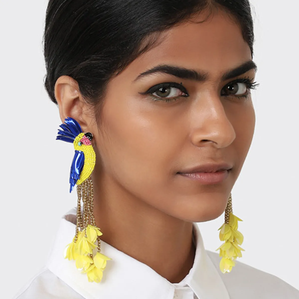 Tomfoolery Lime Bird of Paradise Beaded Earrings Clearance