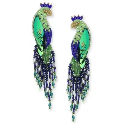 Tomfoolery Lime Peacock Beaded Earrings New