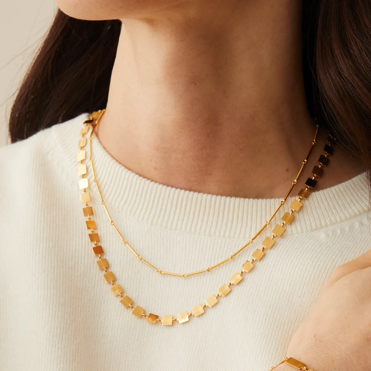 Tomfoolery Linear Square Link Necklace Outlet