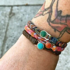 Tomfoolery Malachite Button Fishtail Bracelet in Denim Hot