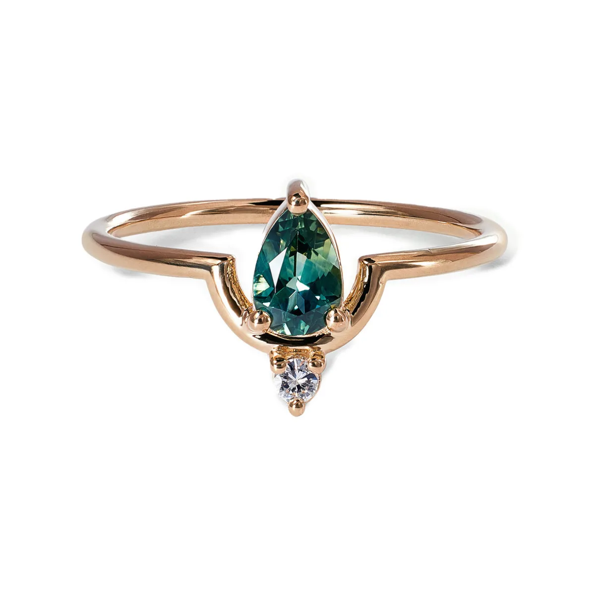 Tomfoolery Medium Pear Cut Teal Sapphire & Diamond Nestled Ring Fashion