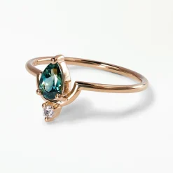 Tomfoolery Medium Pear Cut Teal Sapphire & Diamond Nestled Ring Fashion
