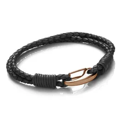 Tomfoolery Men’s Double-Plaited Leather Bracelet in Black Fashion
