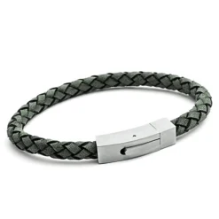Tomfoolery Men’s Plaited Leather Bracelet in Grey Clearance