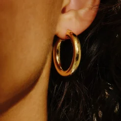 Tomfoolery Midi Chunky Tube Gold Plated Silver Hoop 30mm Online